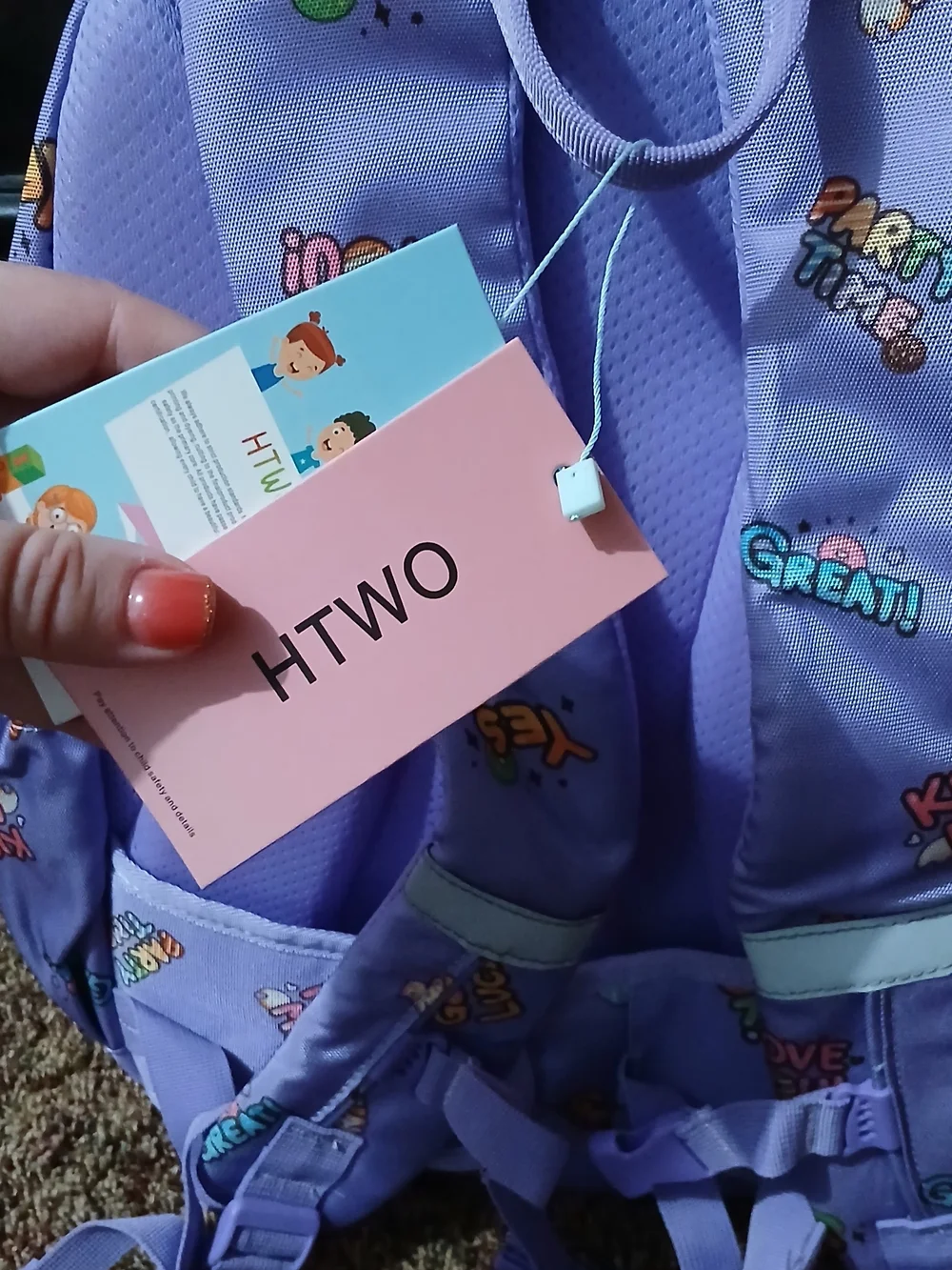 Kids Purple Backpack with Cute Bear Patch And Keychain